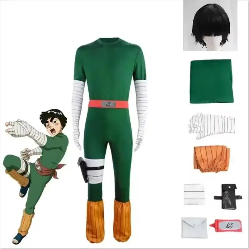 Anime Rock Lee Cosplay Costume avec perruque tenues de combinaison carnaval trempé fête d'Halloween Unifom
