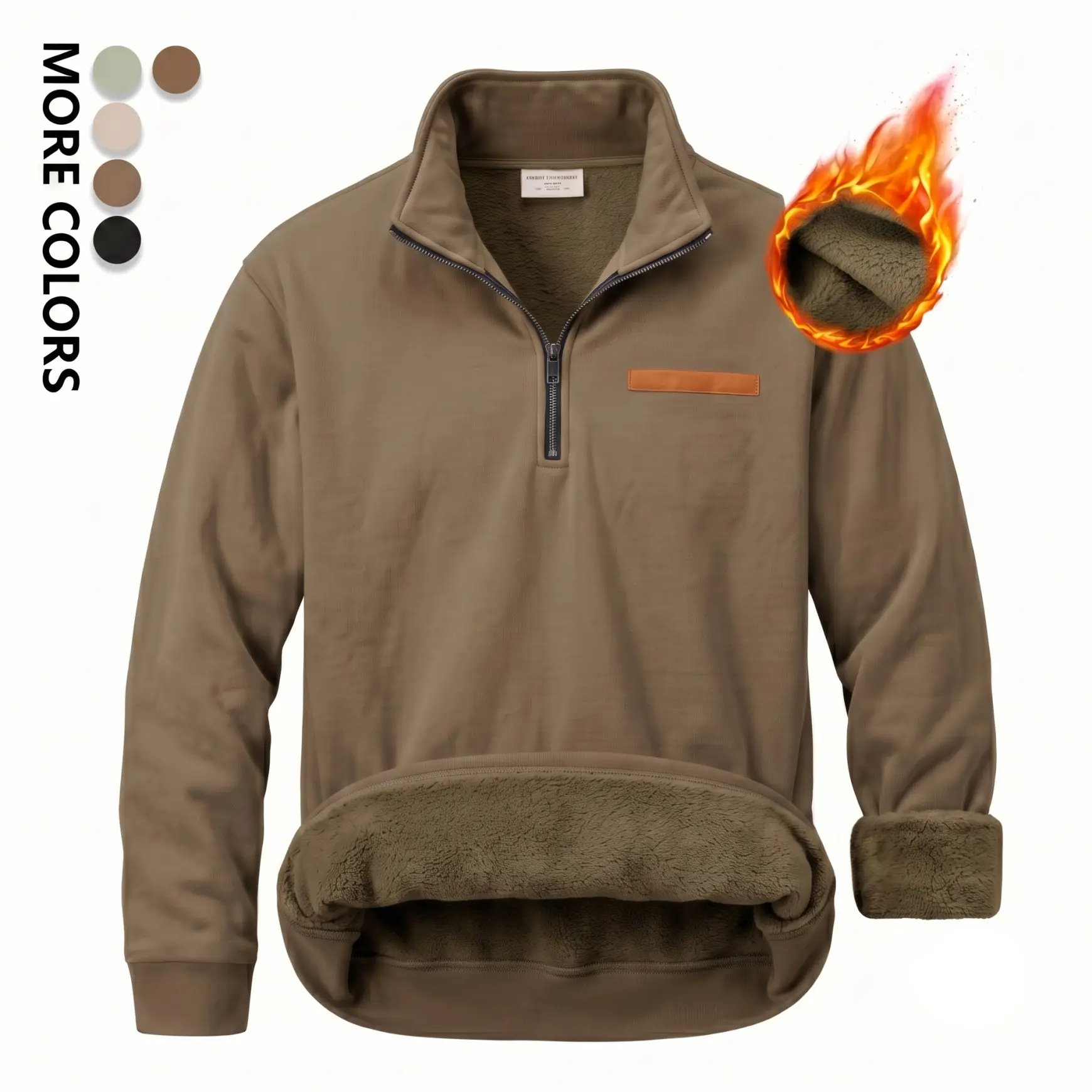Men's Minimalist Loose Long-Sleeves Fleece-Lined Quarter-Zip Pullover Sweatshirt, Stylish Menswear Warm Stand Collar Soft Sherpa Interior Winter Top for Daily Wear, Outdoor Activities