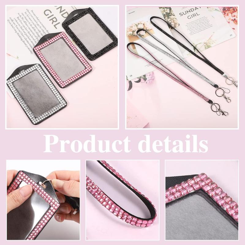 9 in 3 Sets 3 Color Upgraded Rhinestone Lanyard for ID Badges for Women Cute, Bling Mom Lanyards for ID Badges Teacher ID Card Holder Crystal Retractable Badge Reel for Student