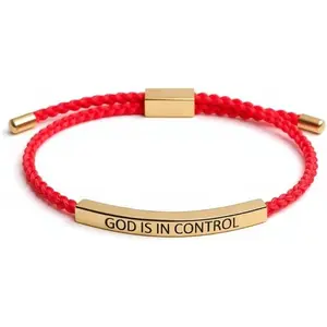 God Is In Control Inspirational Bracelets  Women,Christian Faith Bracelets Handmade Letter Braided Adjustable Stainless Steel Bangle Men Christmas Birthday Gifts Jewelry