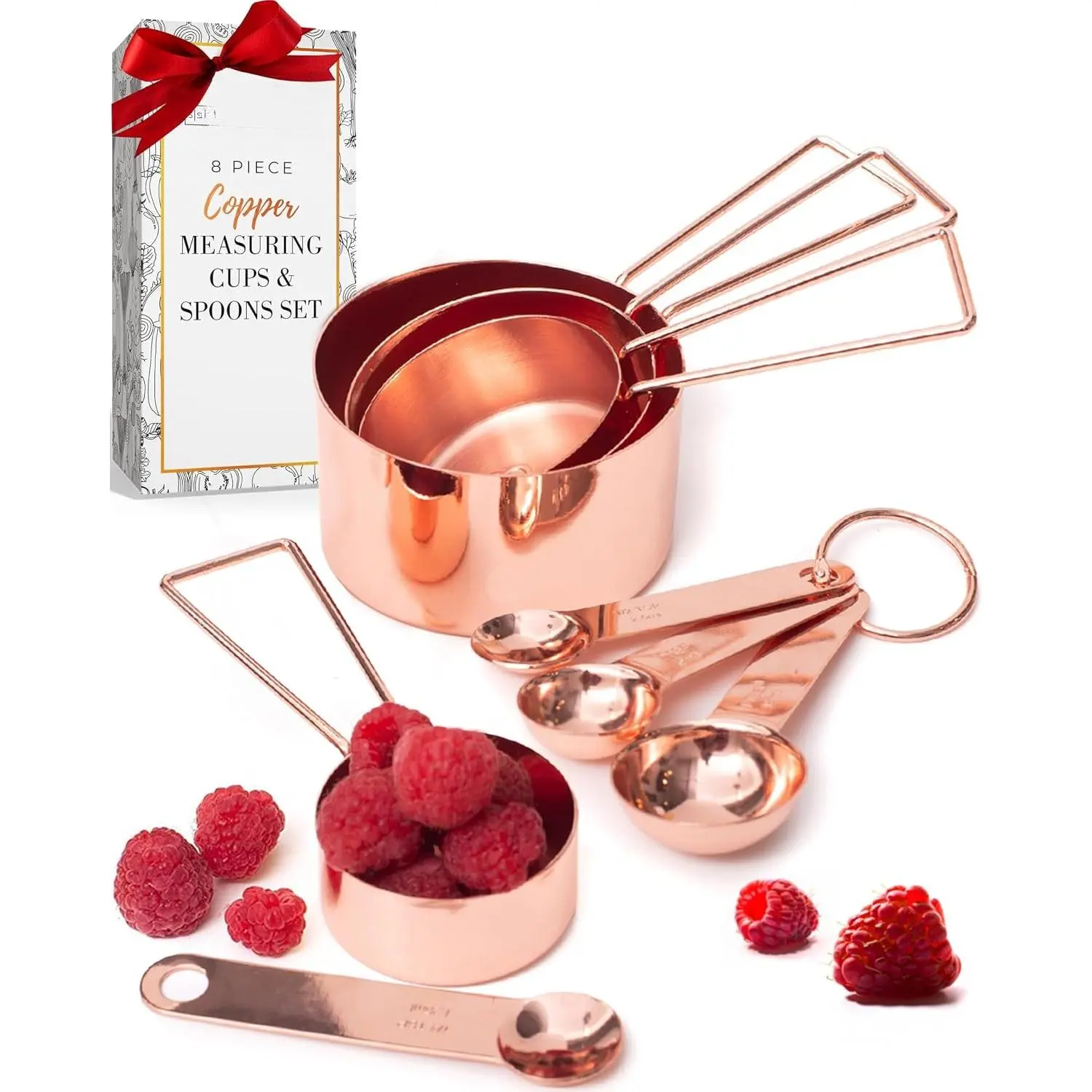 Copper Measuring Cups and Spoons Set, 8- | Stainless Steel, Copper, 8- Stackable Stainless Steel Metal Measuring Utensils, Copper / Rose  Kitchen Accessories