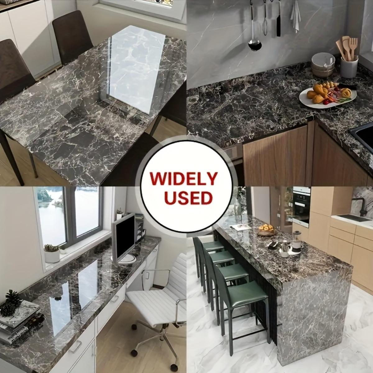Glossy Marble-Look PVC Peel & Stick Contact Paper, Thick Self-Adhesive Removable Waterproof Pre-Pasted Furniture Stickers, DIY Home Decor for Kitchen Countertops, Cabinet Refurbishment