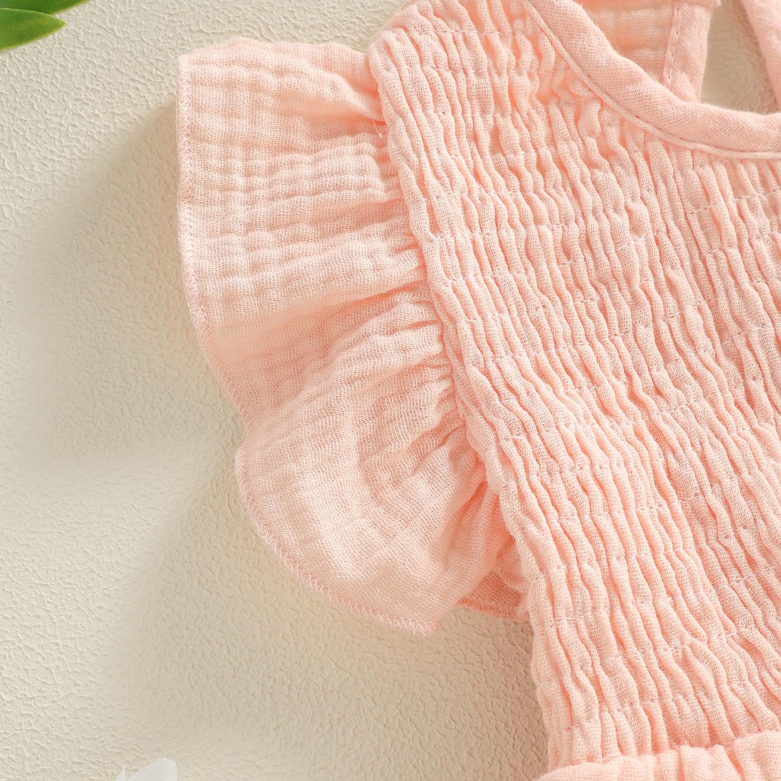 Newborn Baby Girl Romper Ruffle Sleeve Solid Smocked Bubble Romper Jumpsuit Bow Headband Cute Infant Summer Clothes