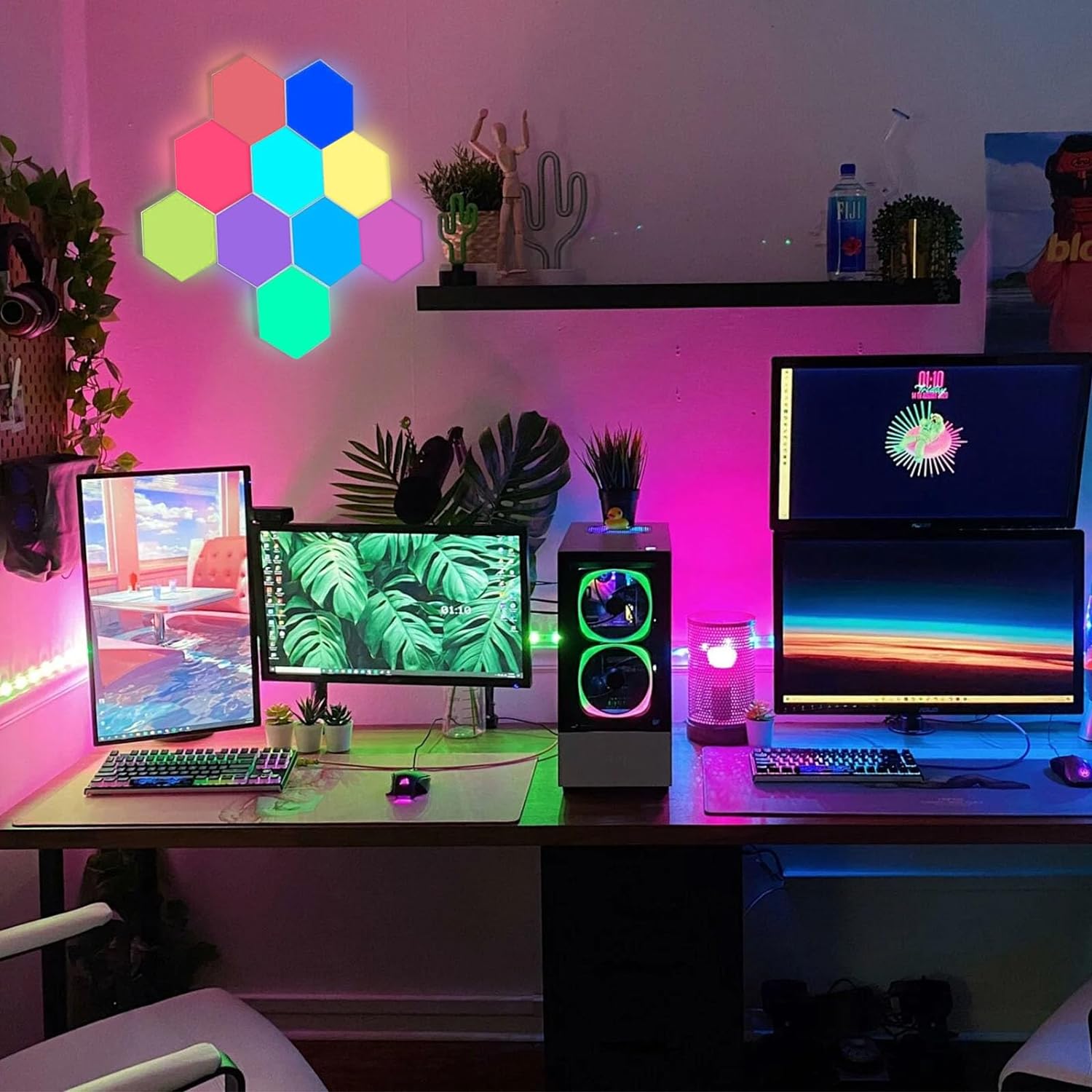 Creative Hexagon Wall Lights Smart Remote Control Touch Sensitive RGB LED Honeycomb Night Lights DIY Modular Assembled Splicing USB Powered Panels for Home Decor Minimalist Design Easy Installation