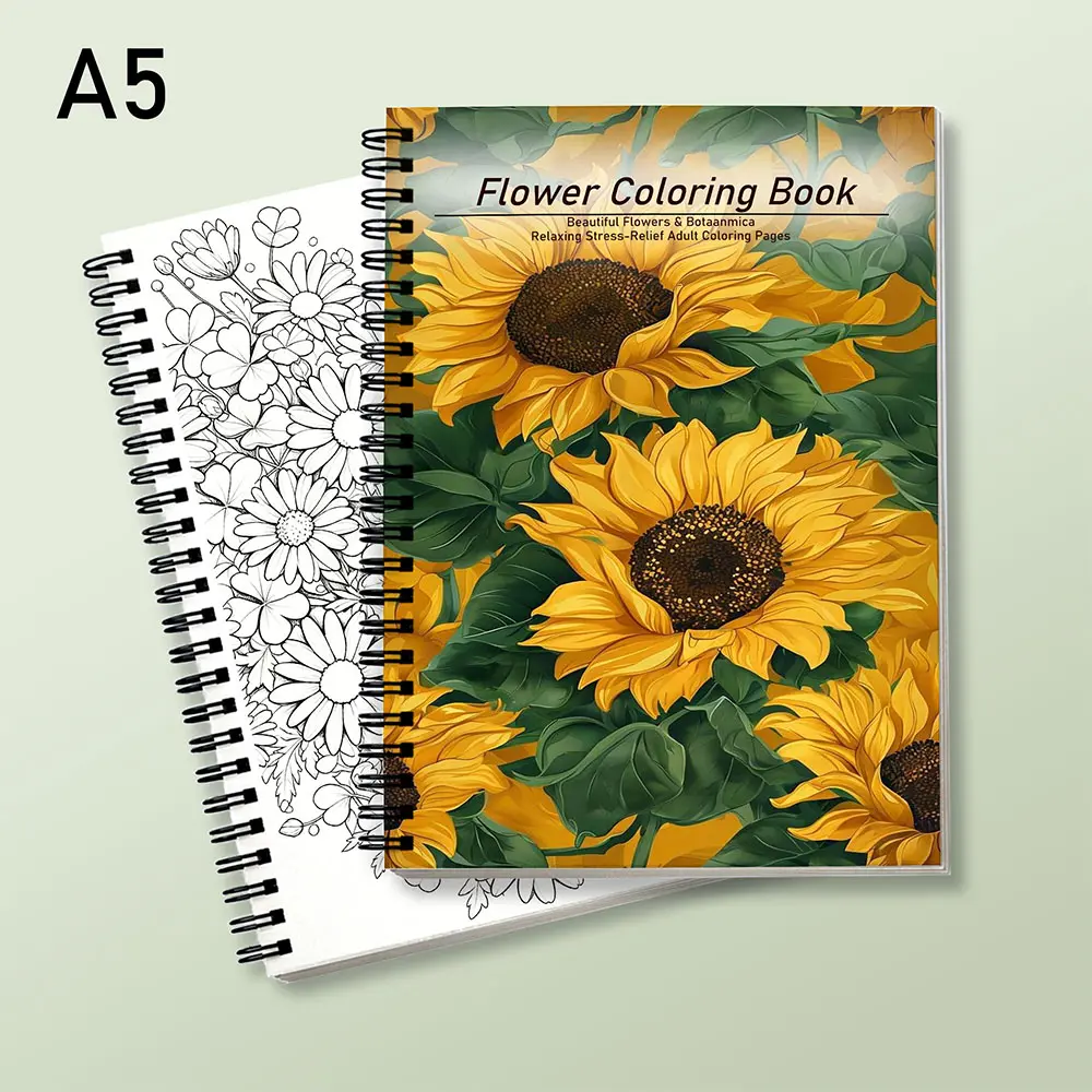 Flower Coloring Book for Adults, Beautiful Floral Designs with Roses and Botanical Patterns, Stress Relief Relaxation Coloring Pages, Clear Line Art, Thick Single-Sided Paper, Spiral Bound A5 Gift Book