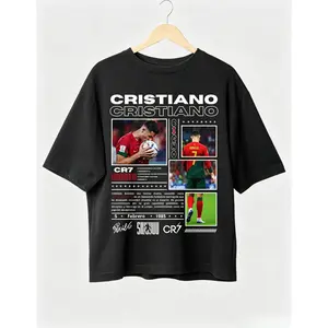 CR7 Cristiano Ronaldo Legendary Football Graphic Printed Vintage Washed Crew Neck Short Sleeve T-Shirt, Premium Heavy Cotton Unisex Oversized Loose Fit Casual Sports Streetwear, Perfect Daily Wear & Football Fan Birthday Gift for Men and Women