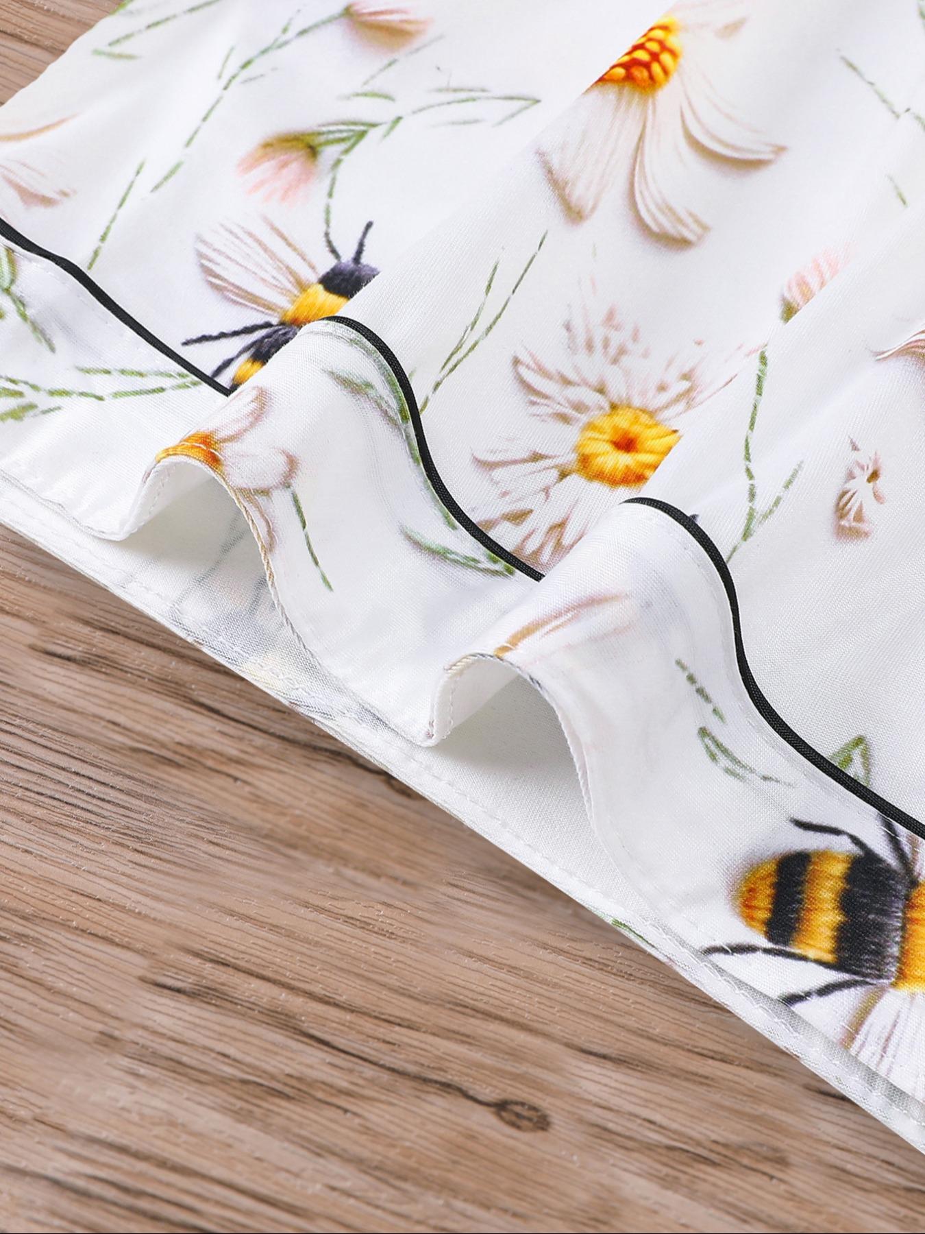 Women's Floral Print Pajama Set, Short Sleeve Button Front Top & Elastic Shorts, Casual Fitted Sleepwear for All Seasons