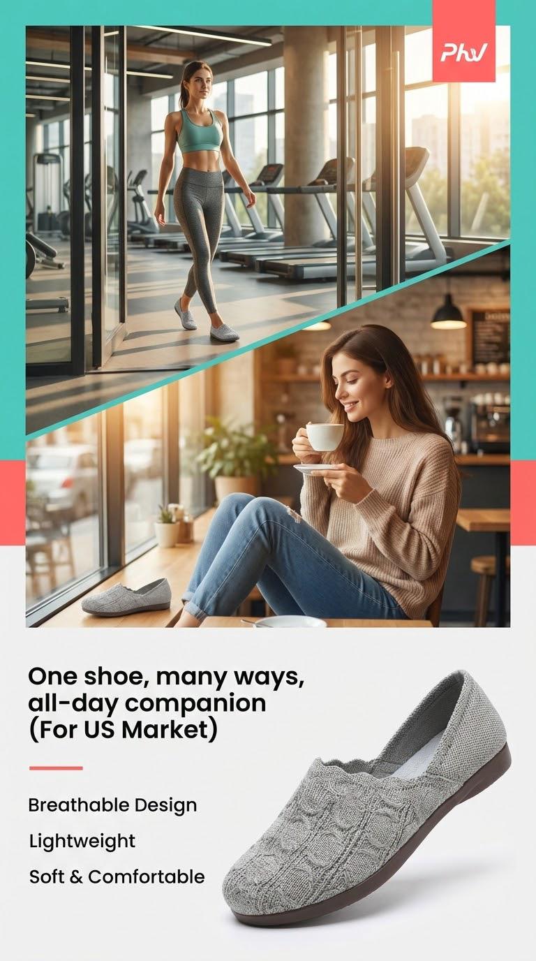 Breathable Elastic Upper Slip-Ons  Foldable Lightweight Casual Shoes  Soft Cushion Sole for Daily Walking