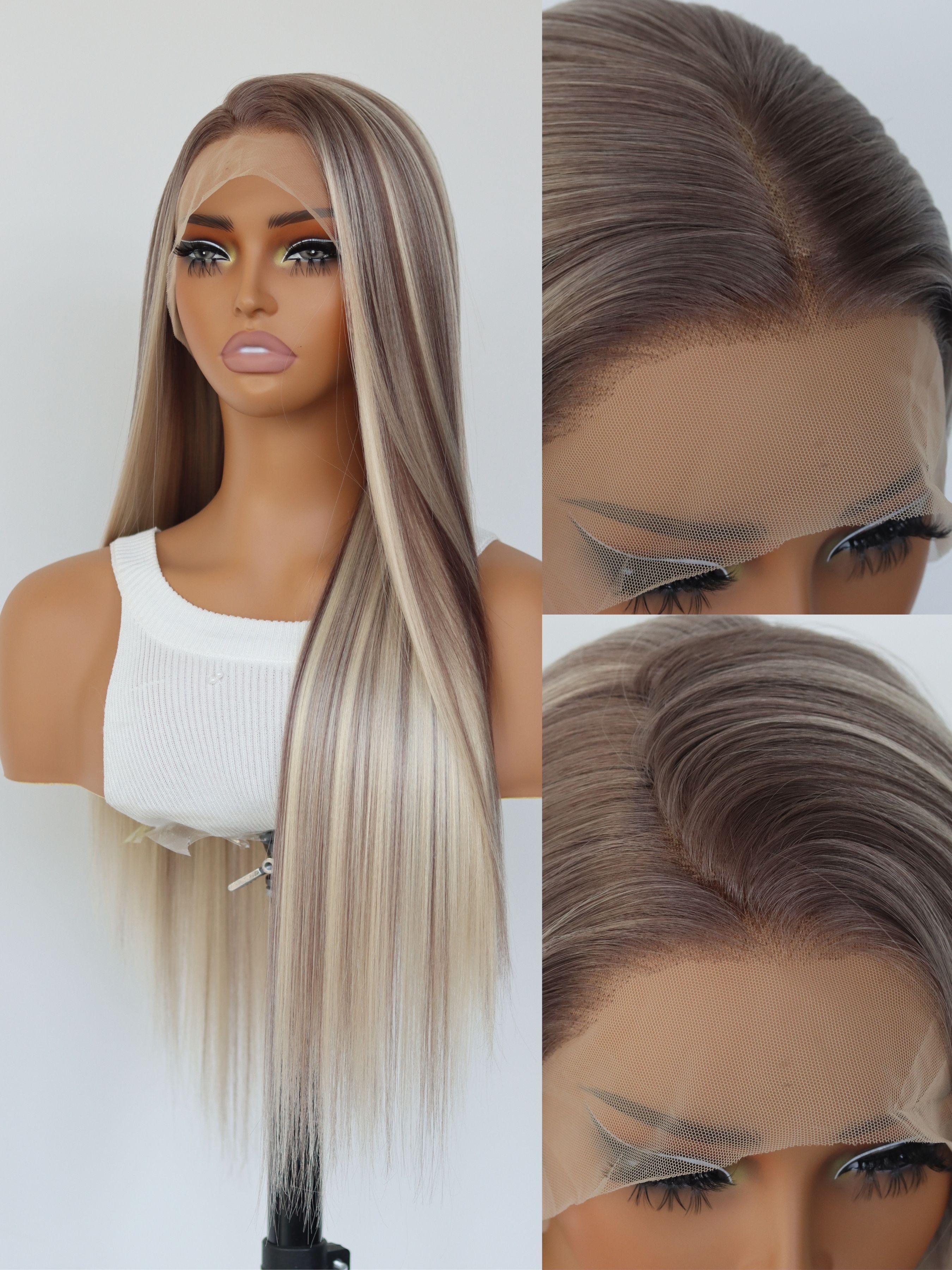 Long Straight Wigs for Women, Gorgeous Fashion Fluffy Wigs without Bangs, Synthetic Hair Wig, Synthetic Lace Front Wigs for Party, Daily Use, Glueless Frontal Wig