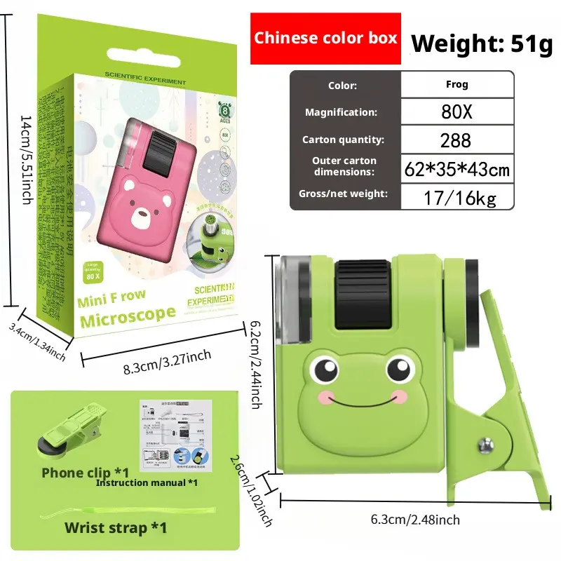 Cartoon Frog Portable Pocket Microscope, School Biology Observation Magnifier, Educational Outdoor Exploration Kit