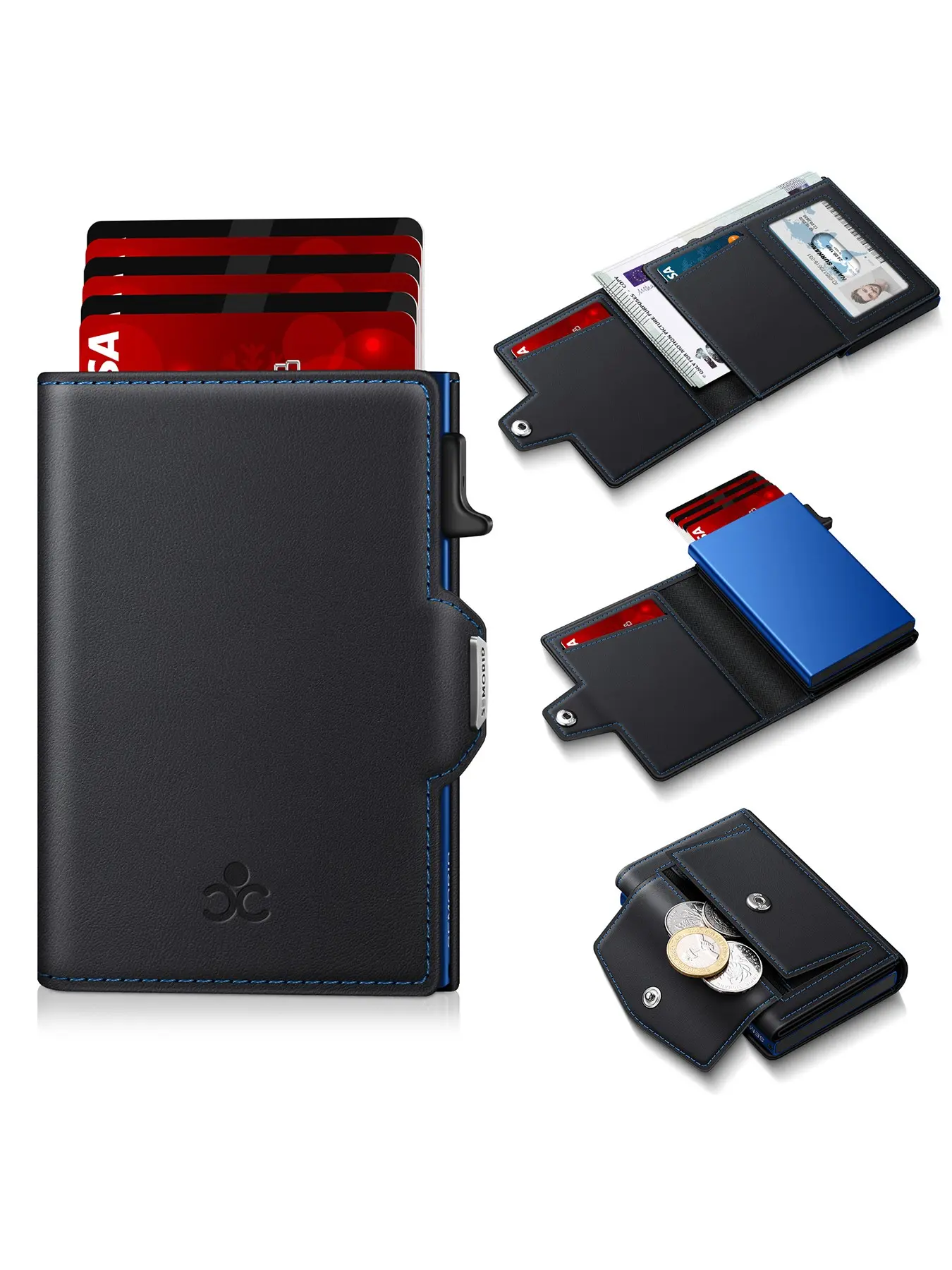 Men's One-Button Card Wallet, Multi-Slot ID Holder with Coin Pocket, RFID Blocking Men's Wallet, Perfect Gift for Men