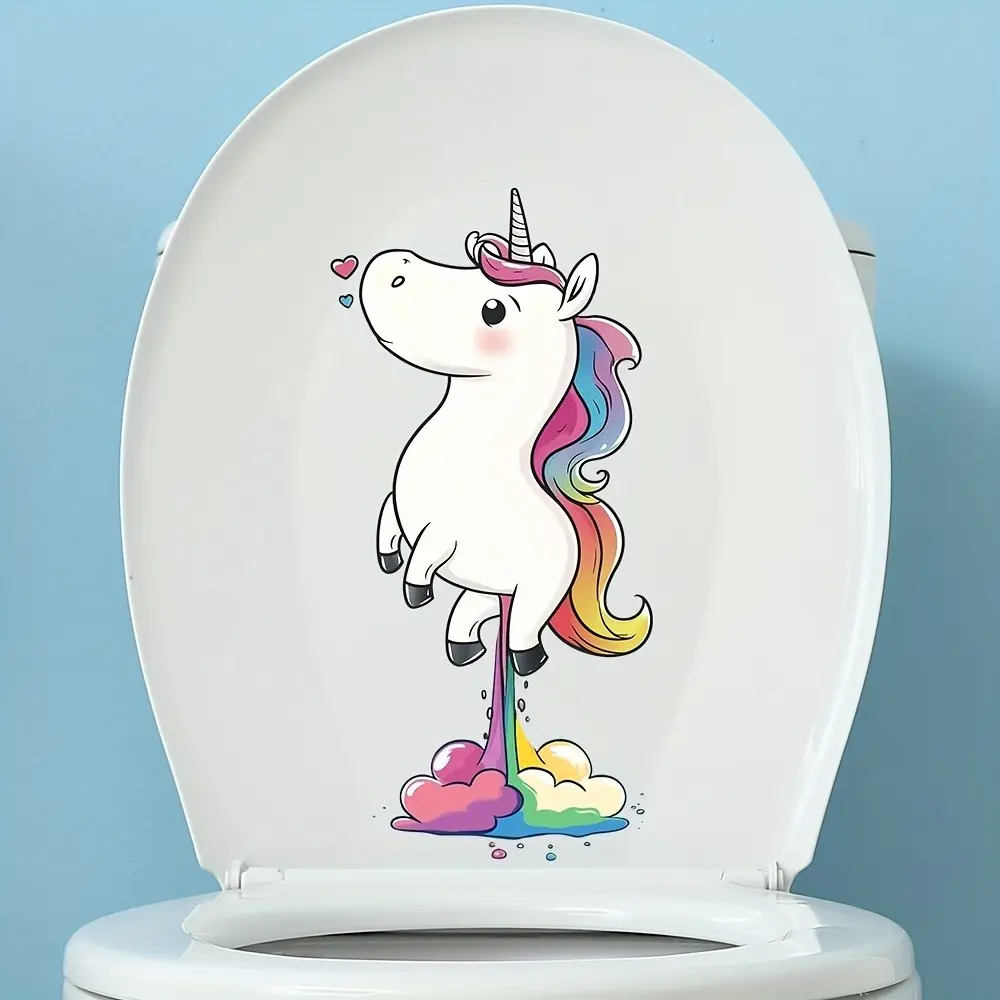 1pc Colorful Unicorn Toilet Seat Cover Sticker, Self-Adhesive Bathroom Decal, Romantic Design, Easy Peel and Stick, Wall Art Decor