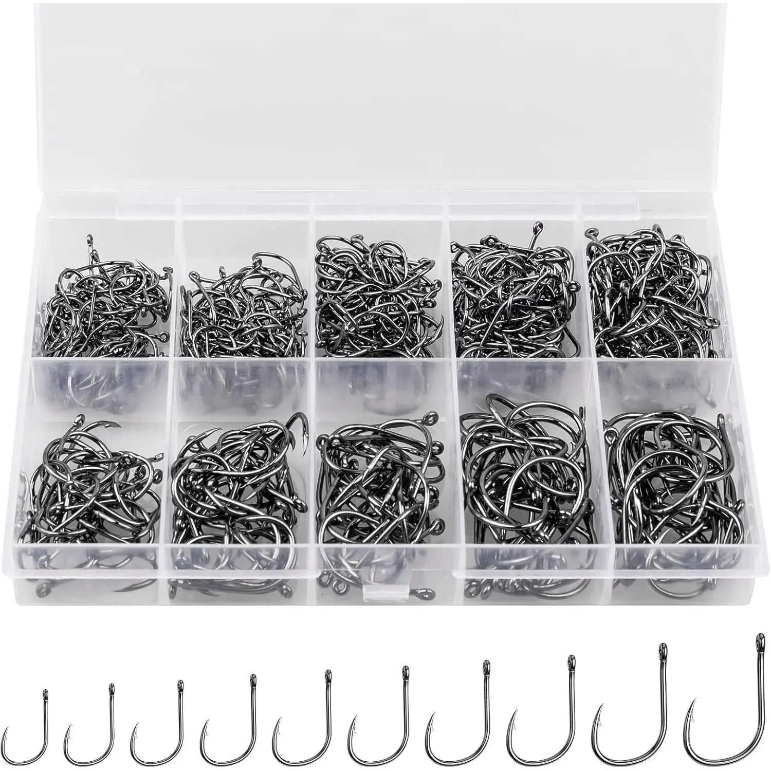125/500PCS Fishing Hooks, Carbon Steel Sharp Barbed Fish Hooks W/Box