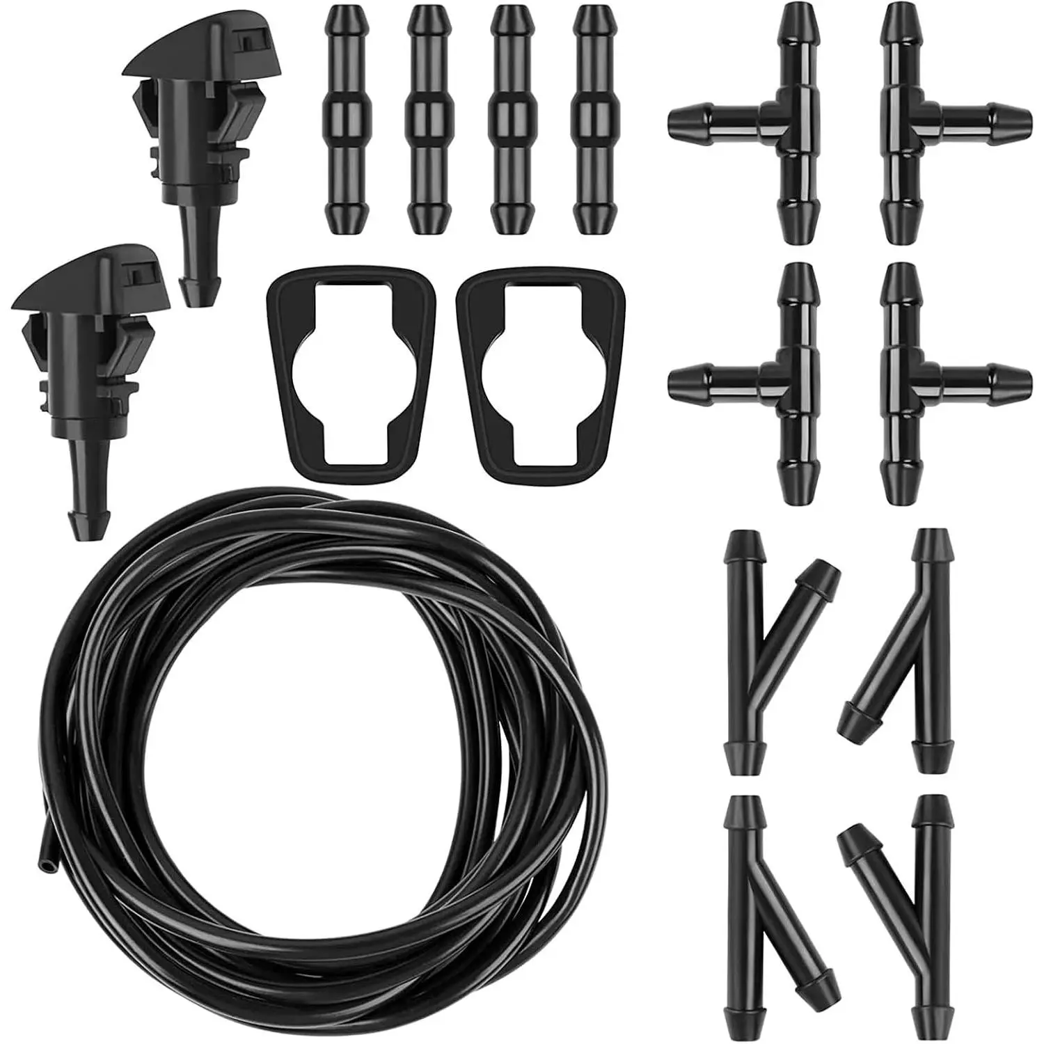 Windshield Washer Hose Kit, 5M Washer Fluid Hose with 12 count Connectors, 2 Fan Nozzles, 2 Rubber Gaskets, Connect  Water Pump and Nozzles, Suitable for   Windshield Tubing, Synthetic, Flexible