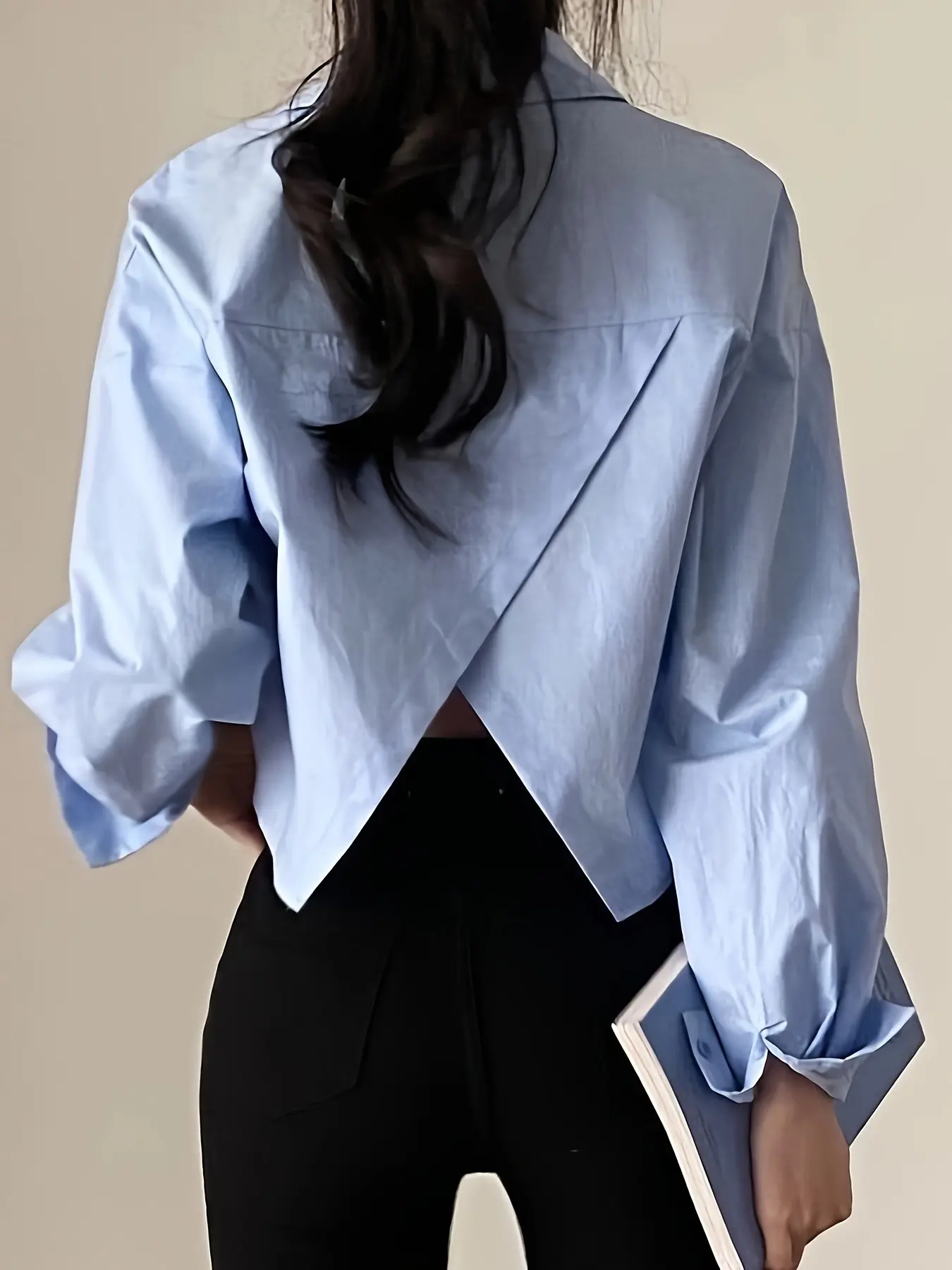 Women's New Unique Design Back Split Solid Color Elegant Chic Long Sleeve Shirt, Fashionable Ladies' Clothing, Stylish and Comfortable Top, All Seasons Blouse, Blouse Shirts