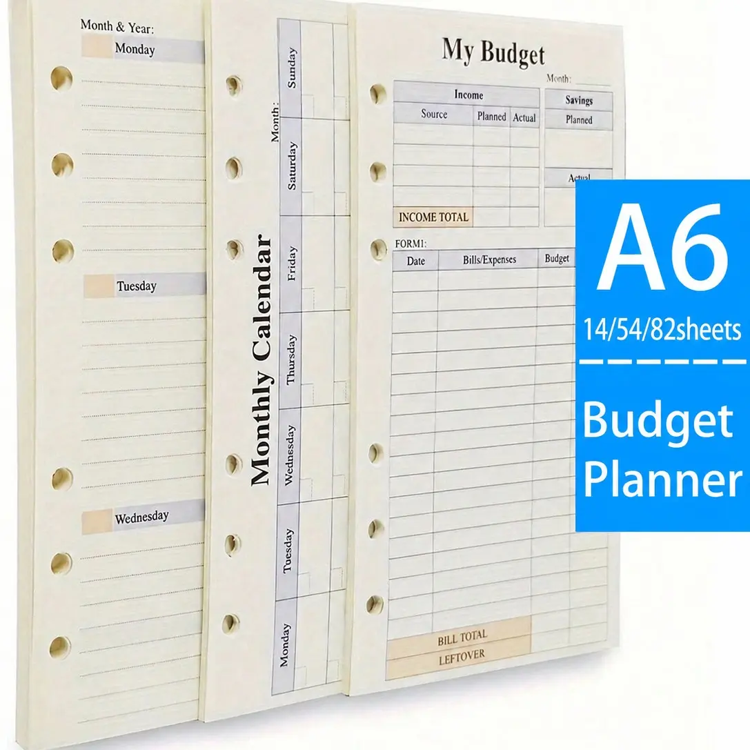 14/54/82sheets Multiple Sheet Options Weekly Monthly Planner Refill, 6 Hole Budget System, Budget Management, 6-3/4"x3-3/4", Warm Color Paper, Personal Size, for Budget Binder, Cash Envelopes, Budget Planner Refill Paper