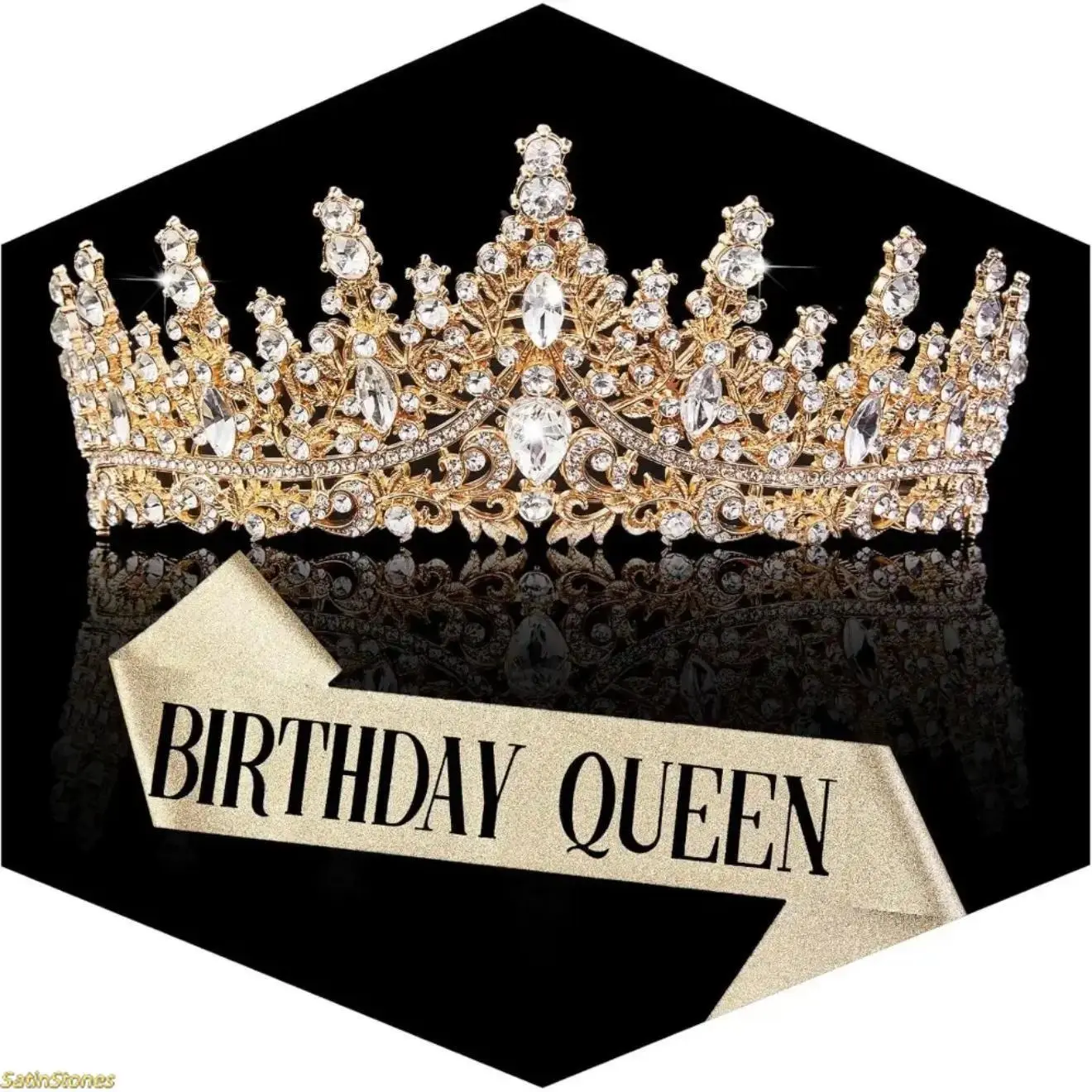 Women's 2-Piece Gold Crown Set - 2.76in Crown Design Tiara, Crystal Rhinestone Headband, Bridal Hair Accessories for Bridal, Birthday Occasions, Birthday Crown