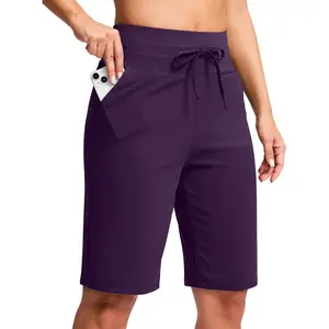 Bermuda Shorts for Women with Pockets 10" Knee Length Womens High Waisted Long Shorts for Walking Athletic Workout(Gift)