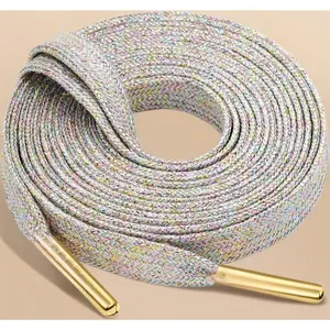 Flat Shiny Metallic Shoelaces: 2 Pairs Glitter Shoe Laces for Sneakers