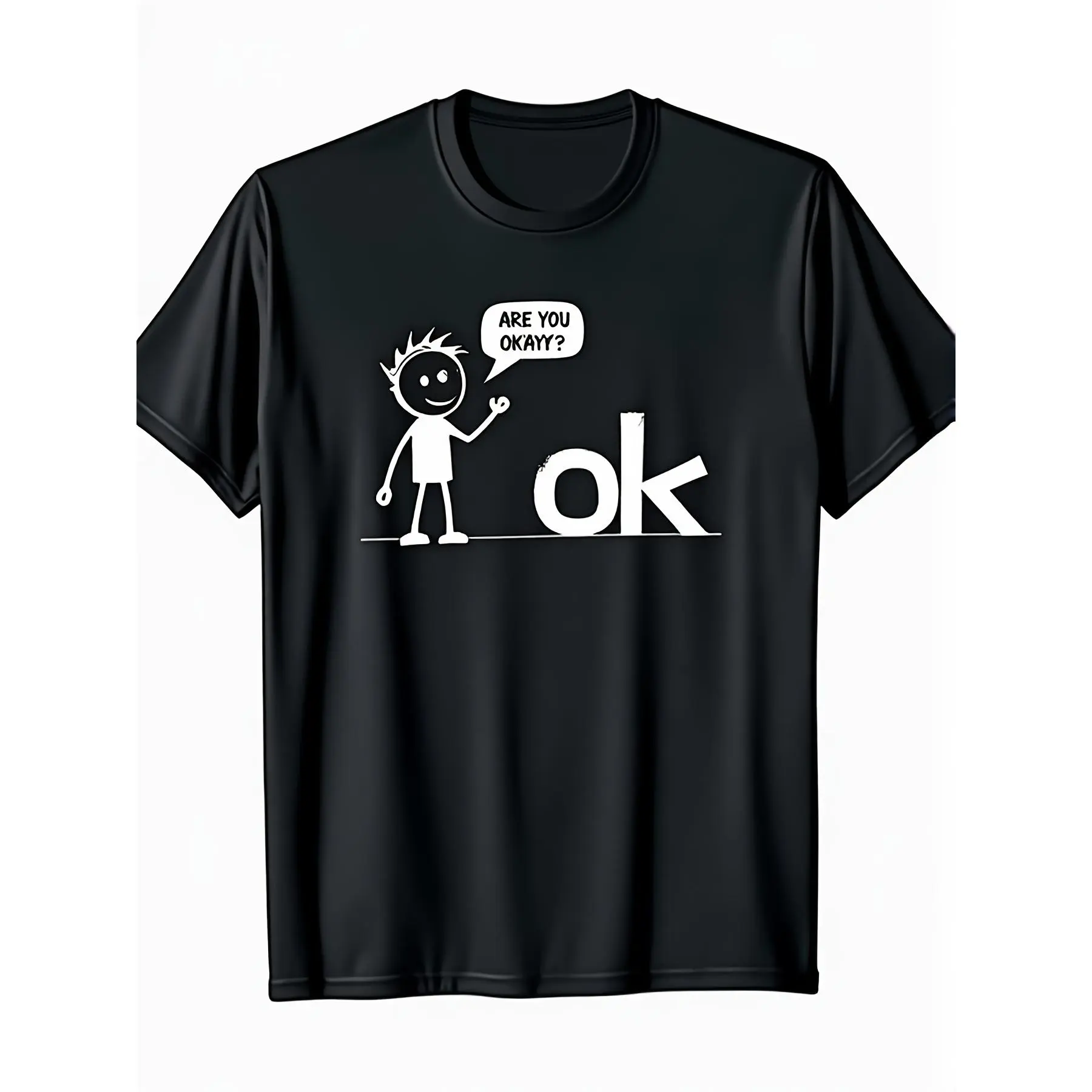 1pc Funny Stickman, Are You Okay Cartoon Kind and Friendly Help Support T-shirt, Mens T-shirt, 220G Extra Long PlusSize, PLUS SIZE