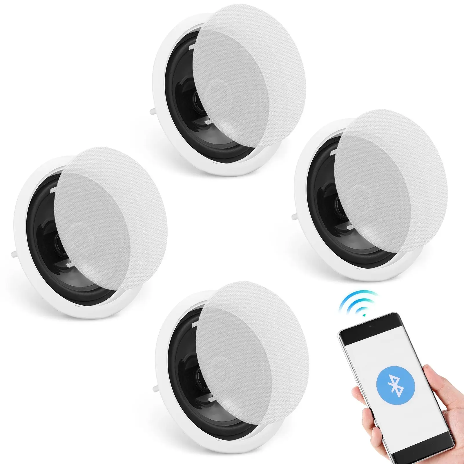 VEVOR 4 PCs 6.5'' Bluetooth in Ceiling Speakers, 150W, Flush Mount Ceiling in-Wall Speaker System with 8Impedance 89dB Sensitivity, for Home Kitchen Living Room Bedroom or Covered Outdoor Porches