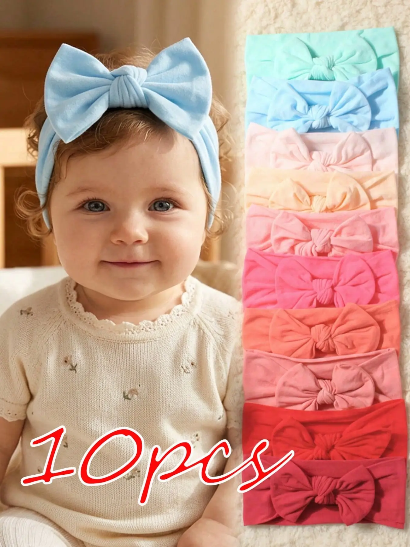 10 Pcs Cute Baby Headbands, New European Style Embroidered Hair Bands, Infant Butterfly Knot Accessories, All Seasons Fashion