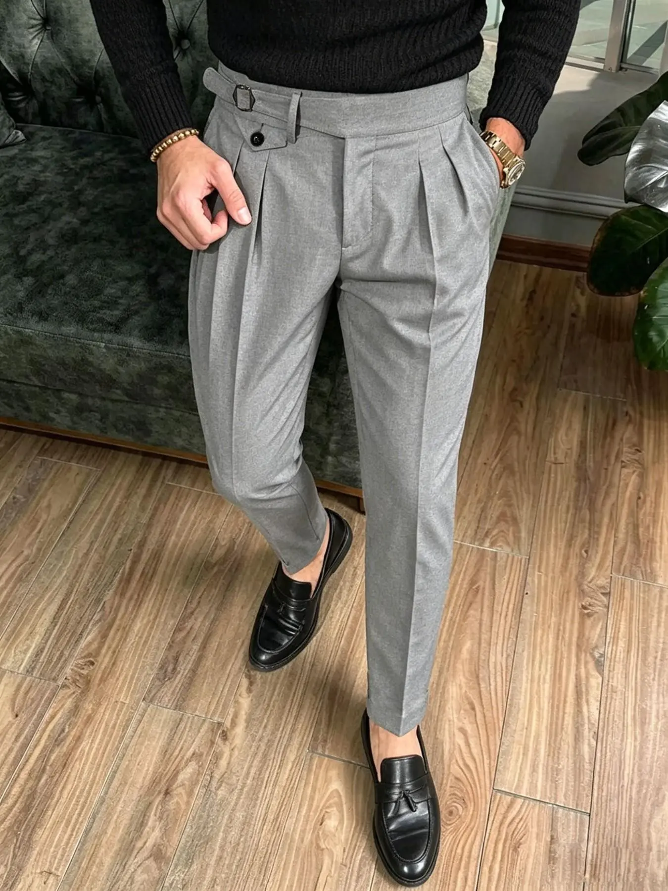 Men's Business Casual Classic Office Wear Long Pants, Fashion Classic Vintage Menswear, Waistband Dual Fold Design, Wrinkle-Resistant Fabric, Loose Fit, Italian Luxury Retro Straight Leg, Casual Comfy Pants Clothing