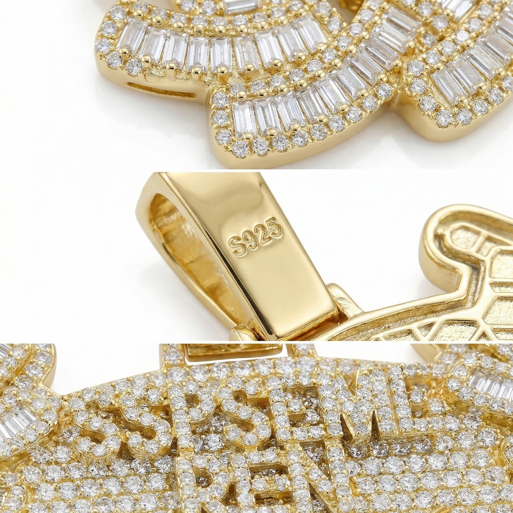 Diamond Pendant Necklace S925 Silver - 7CM Luxury Hip Hop Jewelry with Cuban Chain - Gold/Silver/Rose Gold - Men Women Street Style Bling Iced Out Pendant