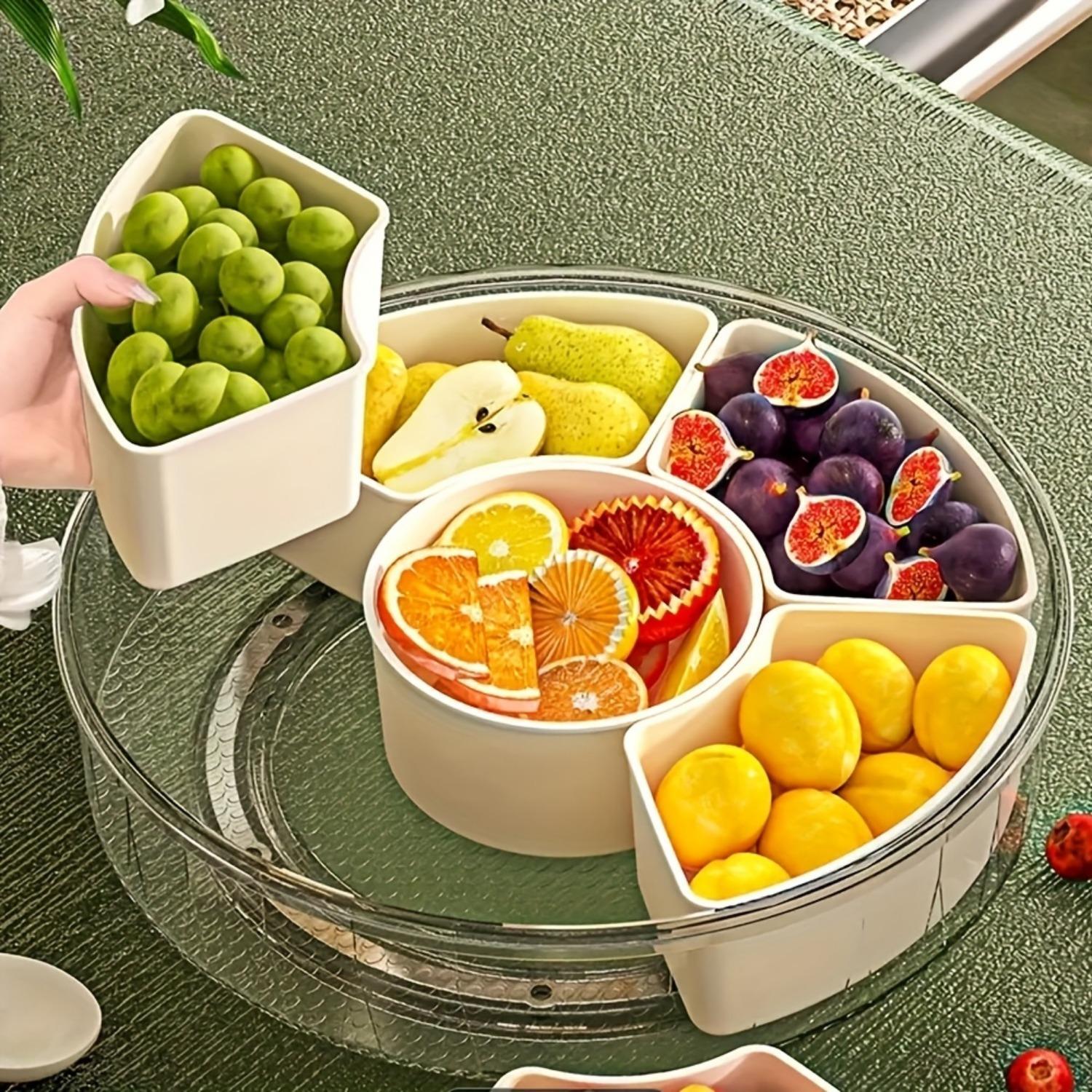 Modern Rotating Snack Biscuit Tray with Lid & Handle, 1 Box Multi-compartment Fruit & Vegetable Insulated Storage Box, Portable Snack Box for Home Kitchen Party Picnic, Reusable Containers, Multipurpose Food Organizer, Containers