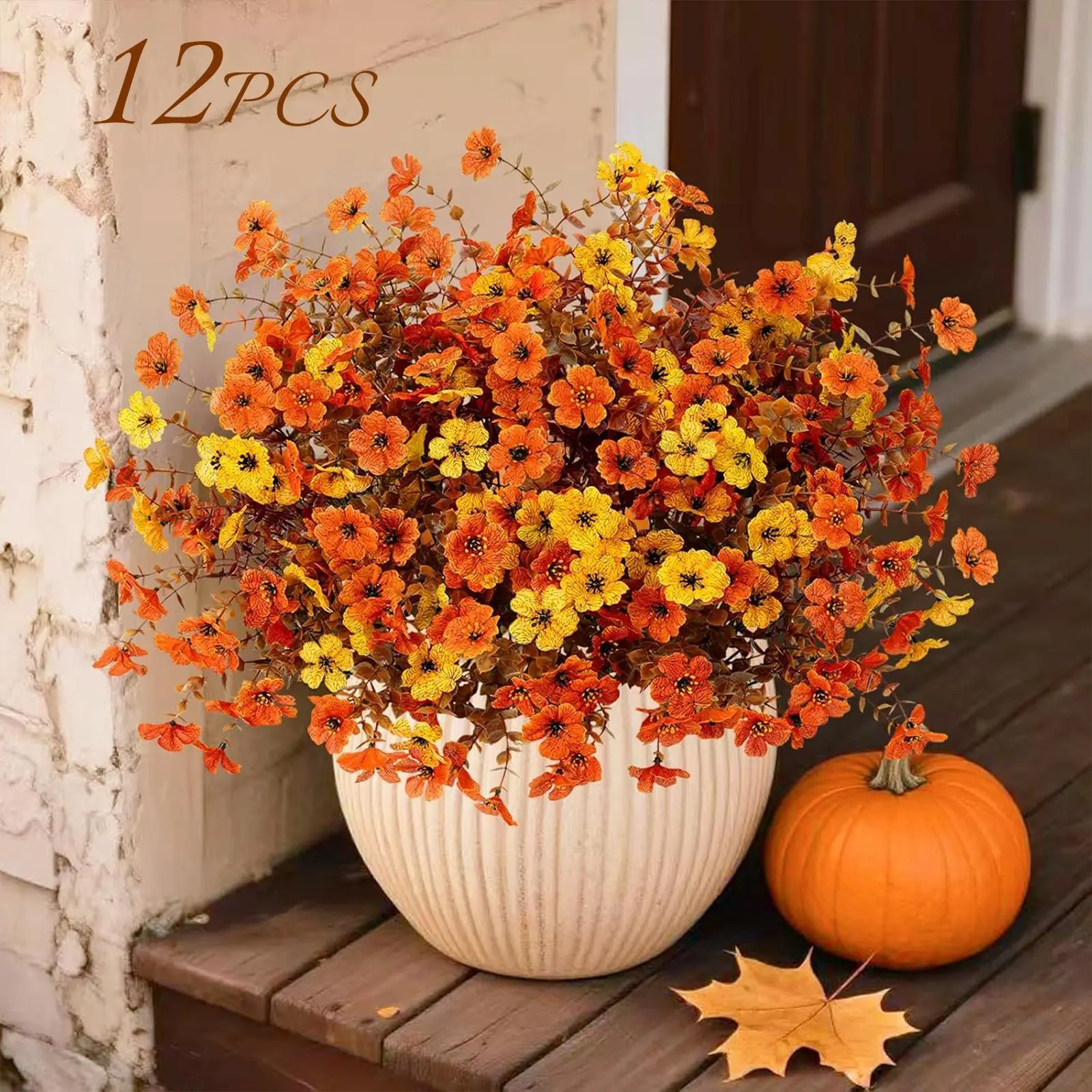 Fall Artificial Flower Halloween (2/4/6/12/24pcs set), UV Resistant Colorful Fake Flower, Decorative Bouquet for Home Garden Party Wedding Decor, Artificial Flowers Bouquet