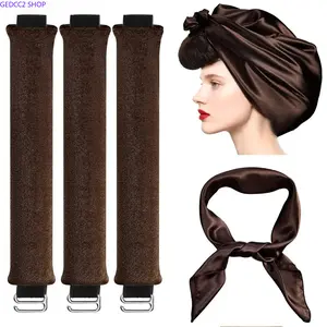 2026 4-in-1 Velvet Heatless Hair Curler Kit, No-Heat Curling Rod Matched with Silk Scarf, Create Natural Big Curls, Gentle Damage-Free Overnight Styling Tool for Medium and Long Hair