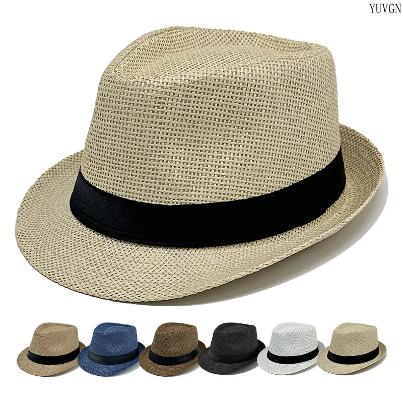 Straw Weave Fedora Hat - Classic Wide Braid Band, Breathable Cap, Adjustable Lightweight Casual Headwear with Fedora Shape for Outdoor Events, Vacation, Adjustable Size M
