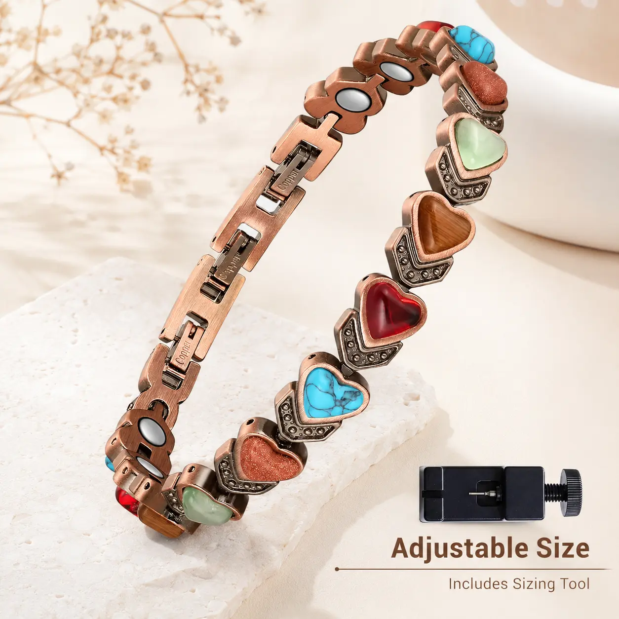 Copper Bracelets for Women, Pure Copper Magnetic Bracelet, Natural Unique Gemstone, Gifts for Women, Trendy Stack Bangle, Jewelry Accessories, Valentine's Day Gift