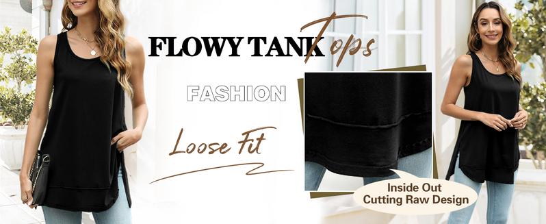 WIHOLL FASHION Loose Fit Tank Tops for Women Scoop Neck Summer Side Split Sleeveless Shirts 2025 Fashion