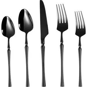 Locci Stainless Steel Flatware Set, Hammered Silverware, 20/30/40Pcs Service for 4/6/8,18/10 Titanium Plated Rust Resistant Cutlery, Mirror & Satin Finish Dishwasher Safe For Wedding Party Daily Home Use
