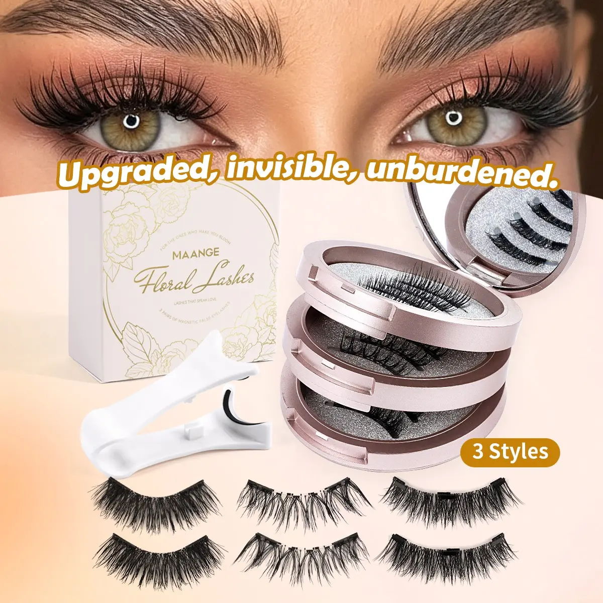 MAANGE 3 Pairs Magnetic False Eyelashes Kit, Soft Curl Wispy Flare Magnetic Lashes with Applicator, Upgraded Invisible Magnets, Glue-Free Reusable Waterproof 3D Fake Eyelashes, Lightweight Comfortable Natural Look Eye Makeup for Daily & Party