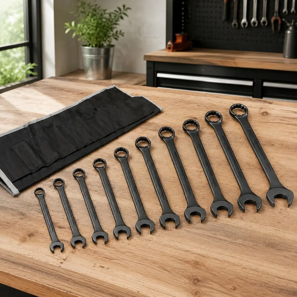 ARCH 10-Piece SAE Jumbo Offset Combination Wrench Set - Carbon Steel, Black-Oxide Finish, Box + Open, 1-5/16" to 2" Inches, Heavy-Duty, Corrosion Res., Double-Ended Spanners & Wrenches, for Large Equipment & DIY Maintenance, with Storage Pouch, Combinatio