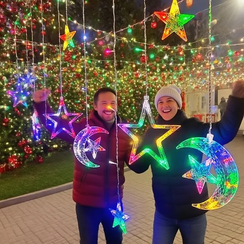 Camp Atmosphere Light Star Moon Curtain Lamp, Holiday Room Decorative Lights, Outdoor Ambiance Lighting, Halloween Christmas Decoration