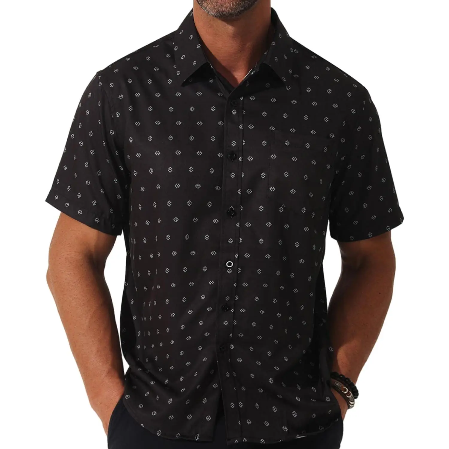 fohemr Mens Short Sleeve Casual Button Down Graphic Printed Shirt Summer Untucked Business Pattern Dress Shirts with Pocket