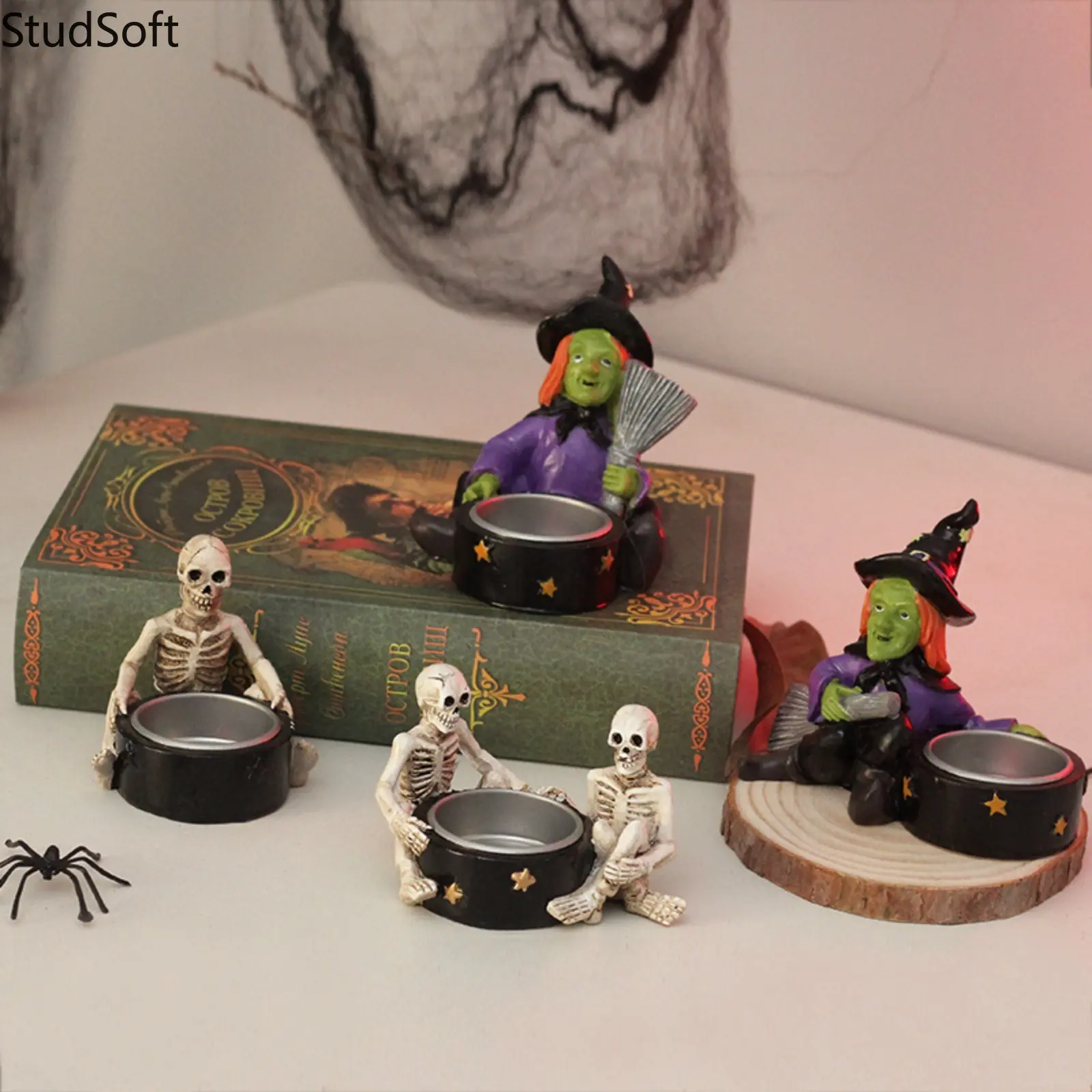 Halloween Skeleton Candle Holder Resin Skull Skeleton Figurine Tealight Votive Candle Cup Spooky Gothic Home Table Decor Party Ornaments Gifts