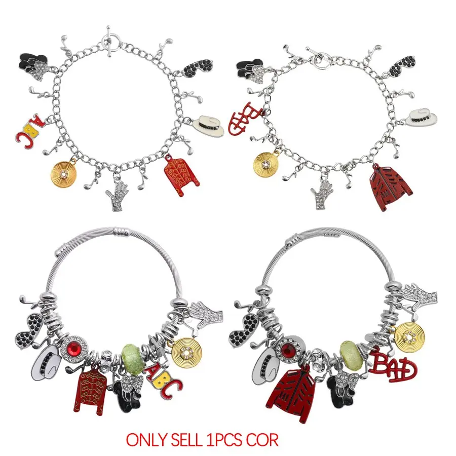 Artist Singer Michael Jackson BAD Bracelets Rock Roll Everlasting Classic MJ Pendant Hot Charm Punk Jewelry Men Women Exquisite Gift