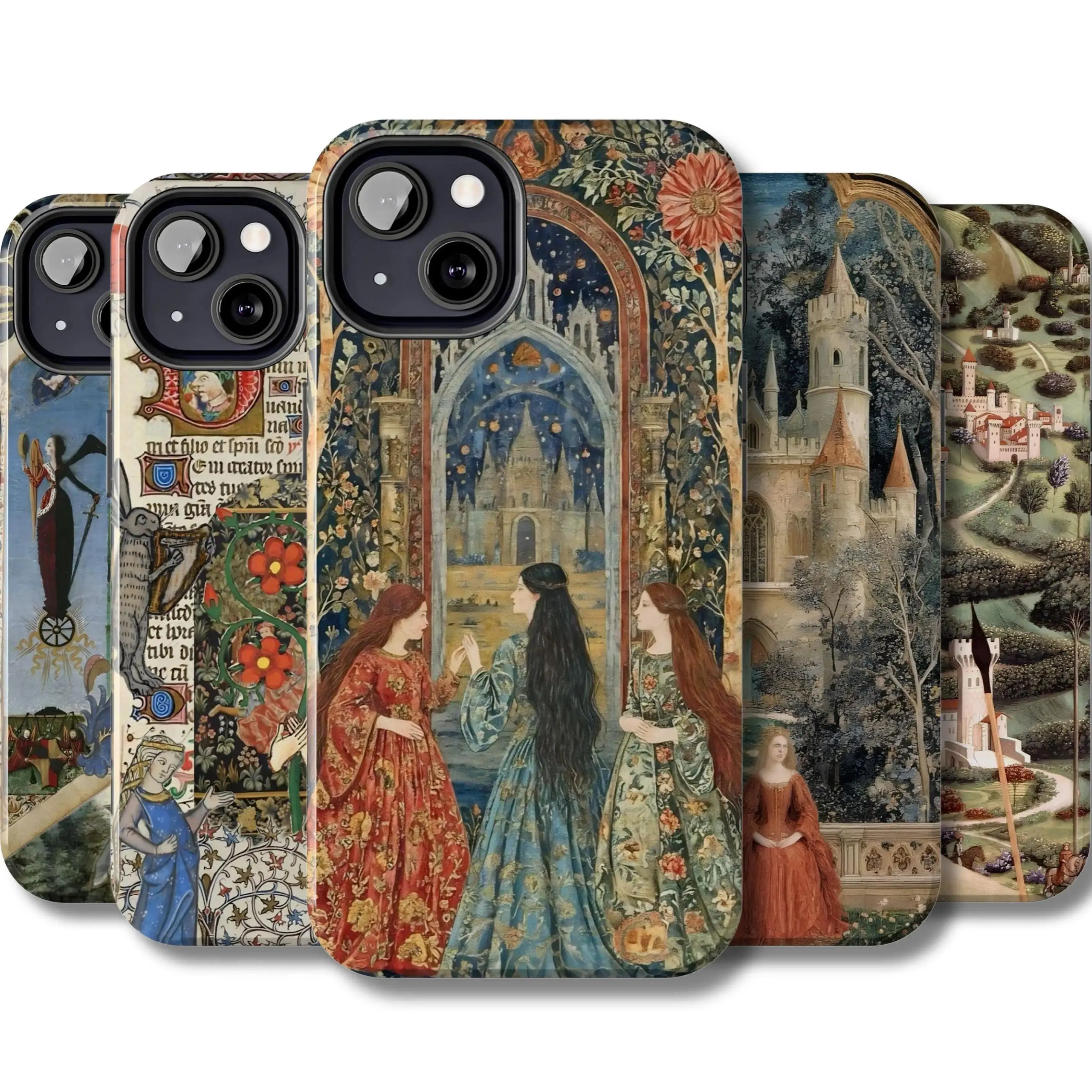 Medieval Tapestry Castlecore Collage Silicone-Polycarbonate Durable Shell Smartphone Case - Protective Cellphone Accessory for iPhone 11-17 Pro Max/Plus, Samsung Galaxy S23-25