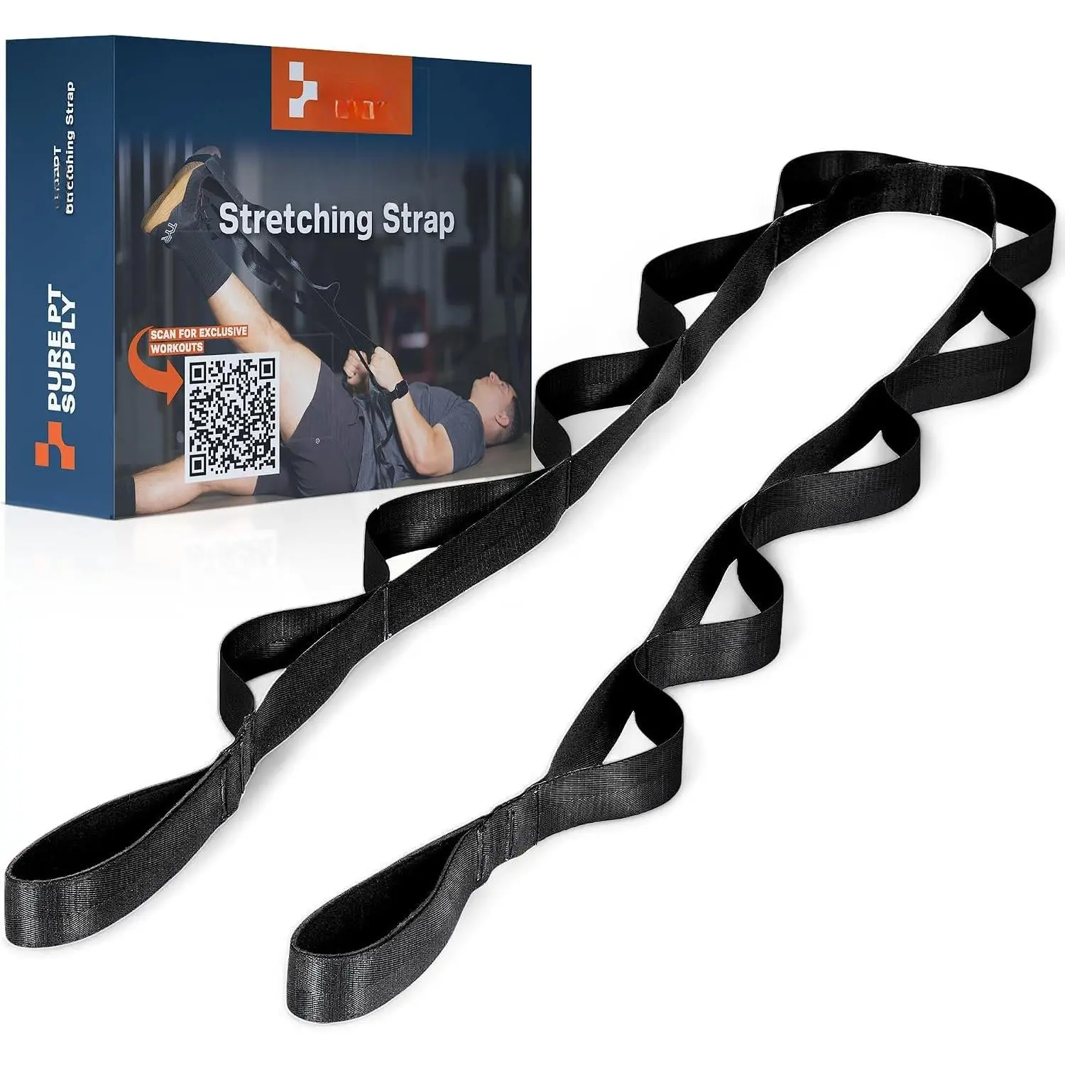 Stretching Strap, 10 Loops, Non-Elastic Stretch Strap, Yoga Strap | Flexibility , Non-Elastic,  &  Stretcher, Rehab, Pilates,  & Gym Use, Workout Guide Included