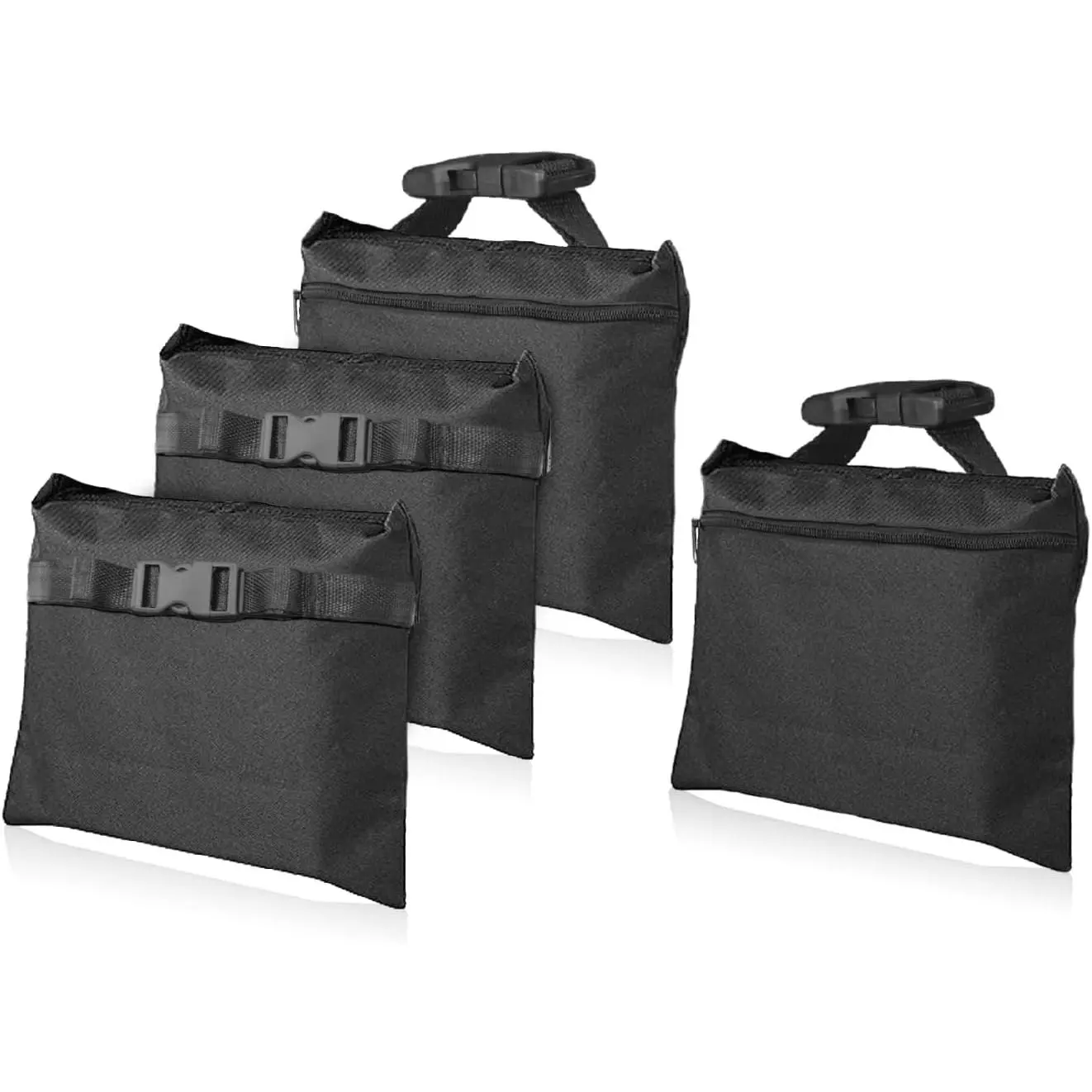 Sandbags 4 Packs with 4 PE Bags, Heavy Duty Sand Bags, Sand Bags for Weight with Zipper and Buckle Straps for Support Light Stand,  2/4/6/8/10/12 Packs Sand Bag to Choose.