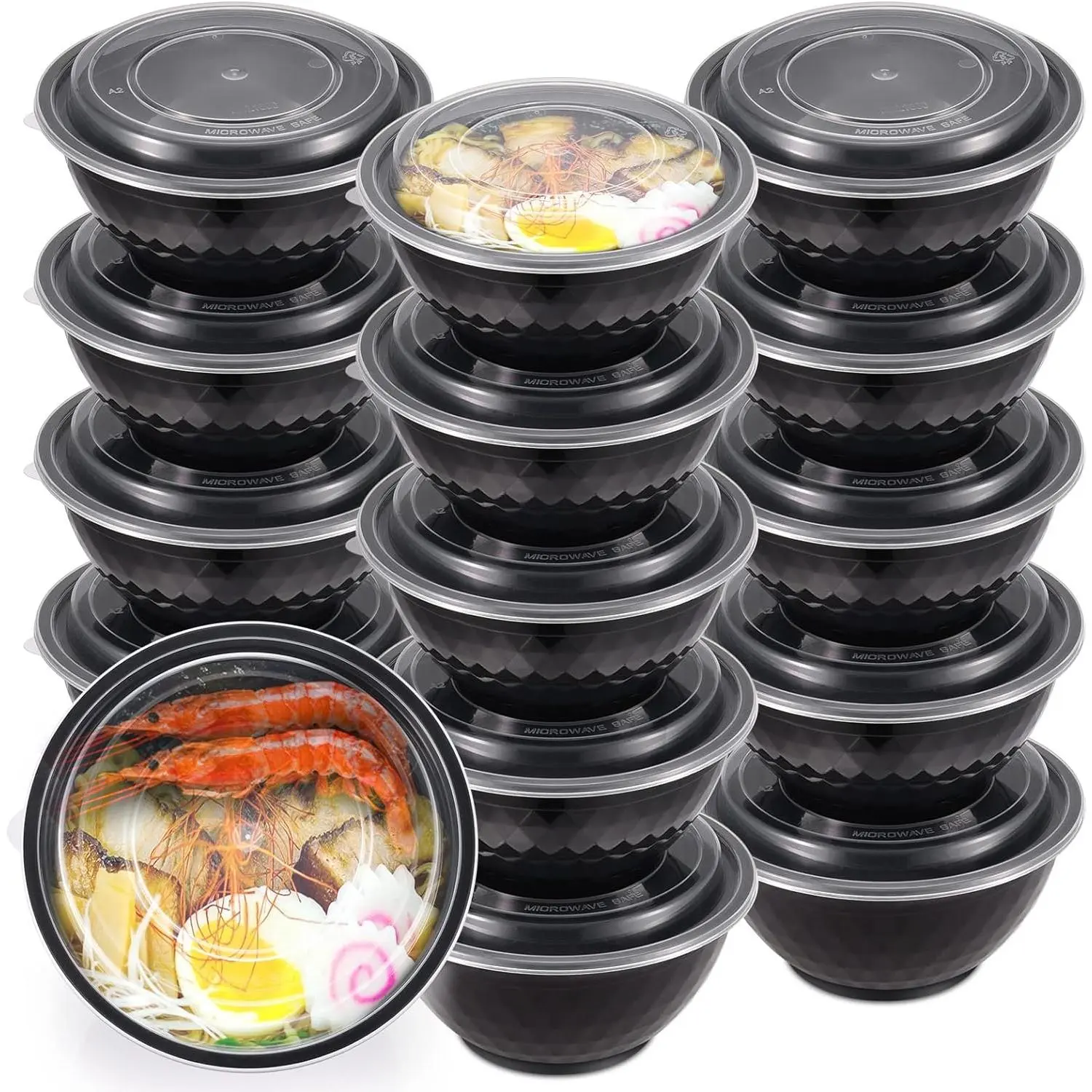 36oz Extra-Thick Meal Prep Bowls with , Plastic Containers with Clear Covers for Noodles, Poke Bowl, Salad, Soup - Freezer, Microwave & Dishwasher-Safe (30Pack)