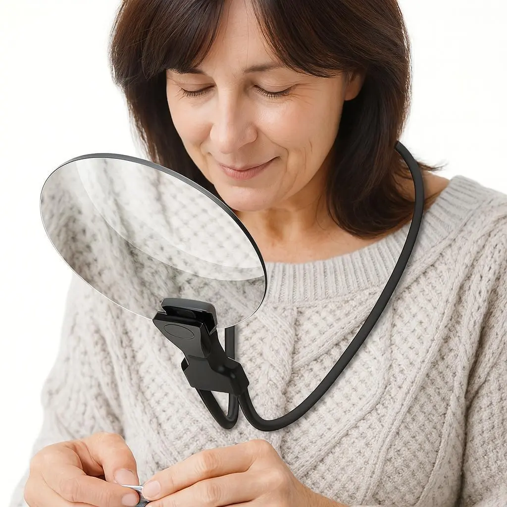 Hands Free Neck Magnifier with or without LED Light for Reading, 2-in-1 Handheld & Stand Magnifying Glass with 5X 10X Lens, Large Magnifier for Seniors Sewing Crafting Close Work Repair