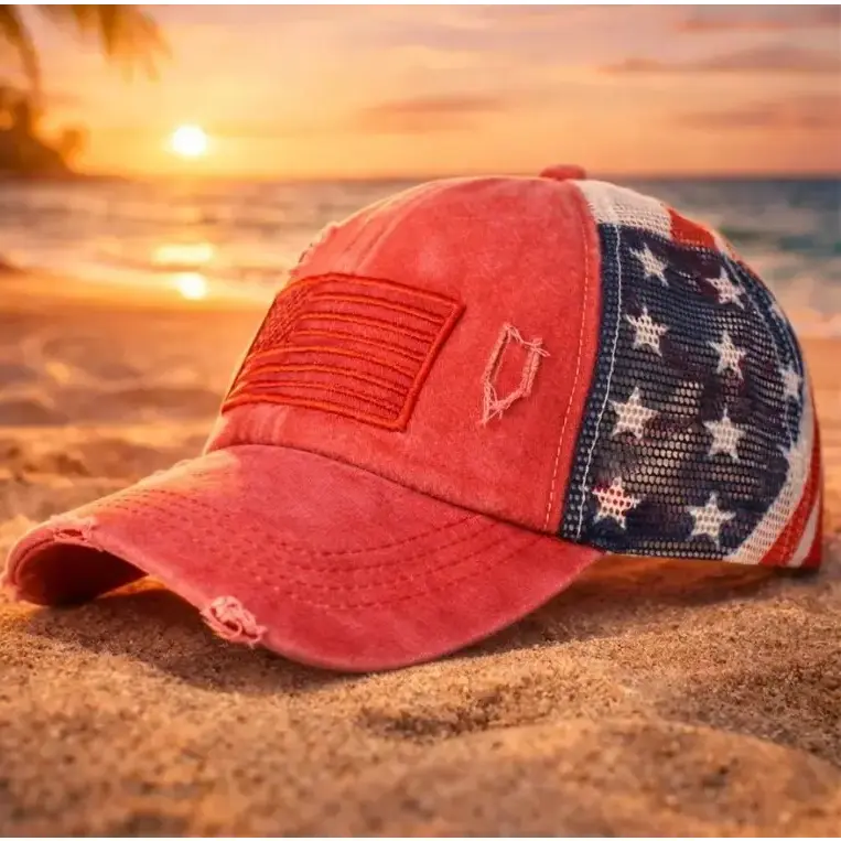 Retro Distressed Stars and Stripes Mesh Trucker Hat - Unisex Adjustable Vintage Headwear with US Effortless American Style for Daily, Casual Streetwear Outfits, Retro Style, One Size Fits Most