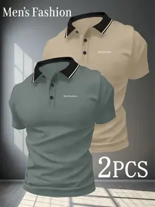 Two-Pack S8 Men's Quick-Dry Polo Shirts, 5120 Fashion Logo Print, Breathable and Comfortable, Casual Sporty Style, Lightweight and Durable