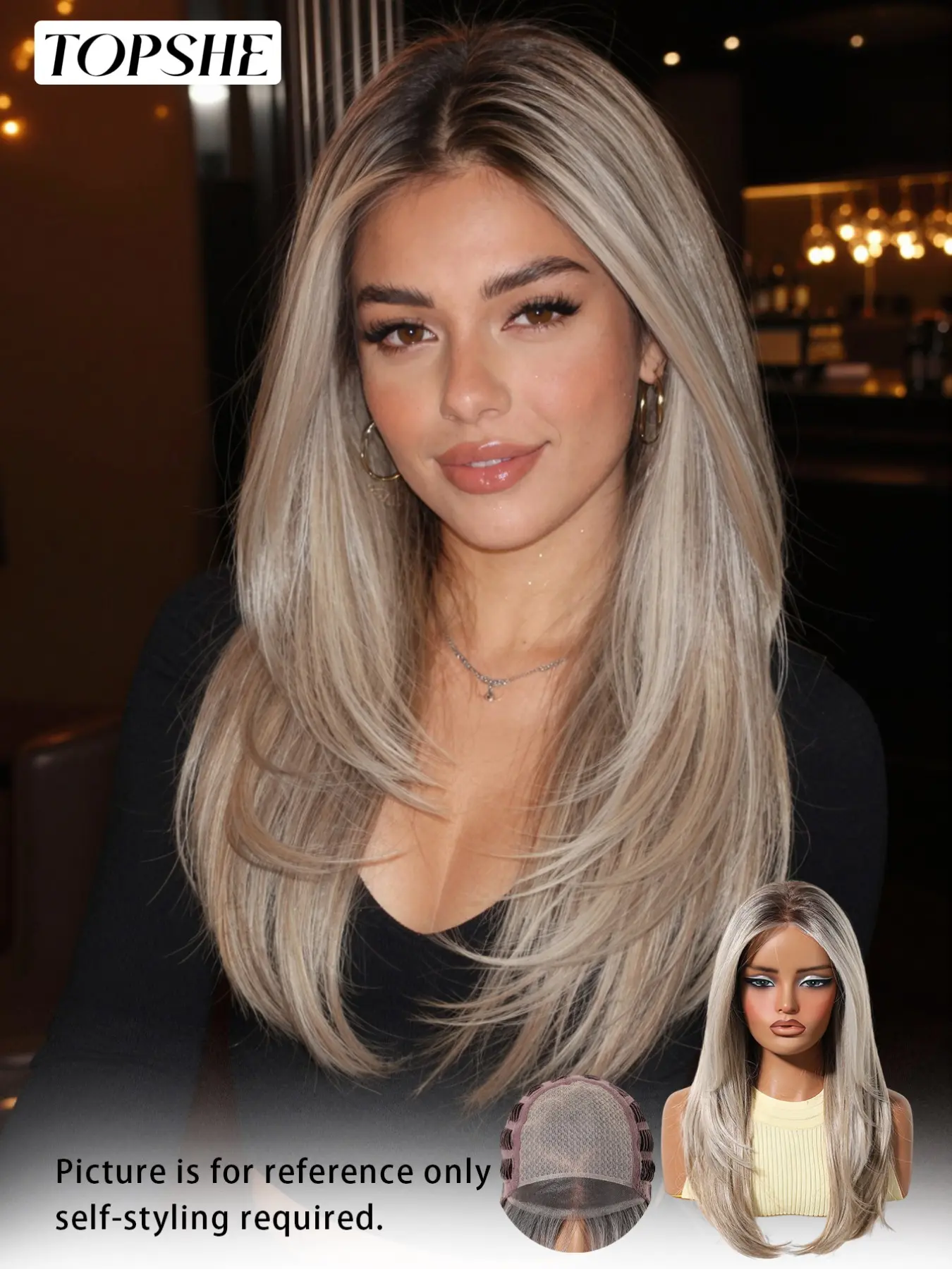 Topshe Best Seller Mono Lace Pre-Cut Rooted Ash Layer Wig With Face Framing Cut, Undetectable Pre Plucked Hairline, Heat Stylable Smooth Futura Fiber, Comfort Glueless Wig For Hair Loss Ladies