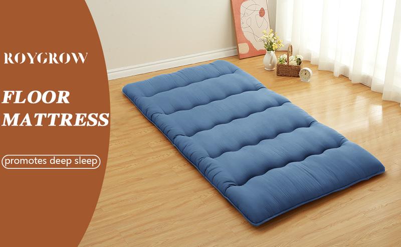 GARVEE Japanese Futon Mattress Twin Size, Tatami Floor Mat, Roll-Up Camping Mattress Pad in Wave Navy - Comfortable and Portable Sleeping Solution for Versatile Use